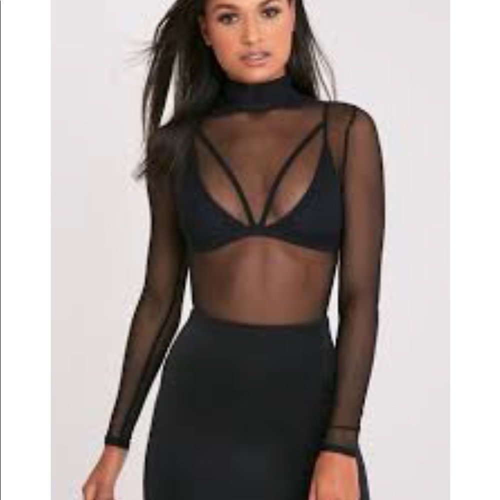 black mesh long sleeve bodysuit